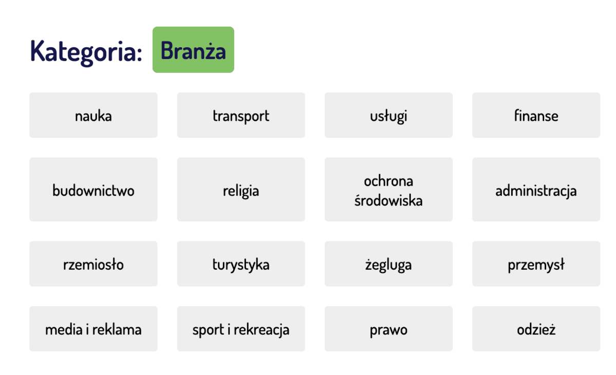 Mapa Karier - filtrowanie po branżach