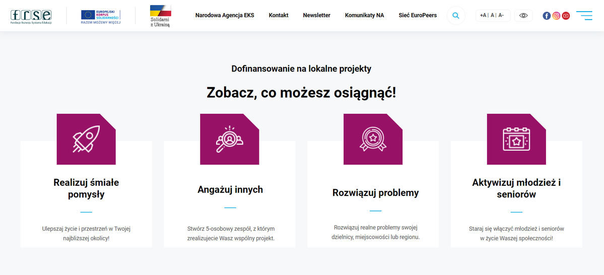 strona startowa projektów solidarności Europejskiego Korpusu Solidarności